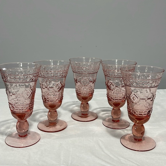 Mikasa Studio Nova Adirondack Aztec Southwestern Pink Goblet Glasses set of 5